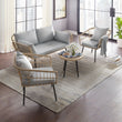 “4-Piece Outdoor Patio Rattan Furniture Set with Cushions – Loveseat, 2 Chairs & Coffee Table with Glass Top”