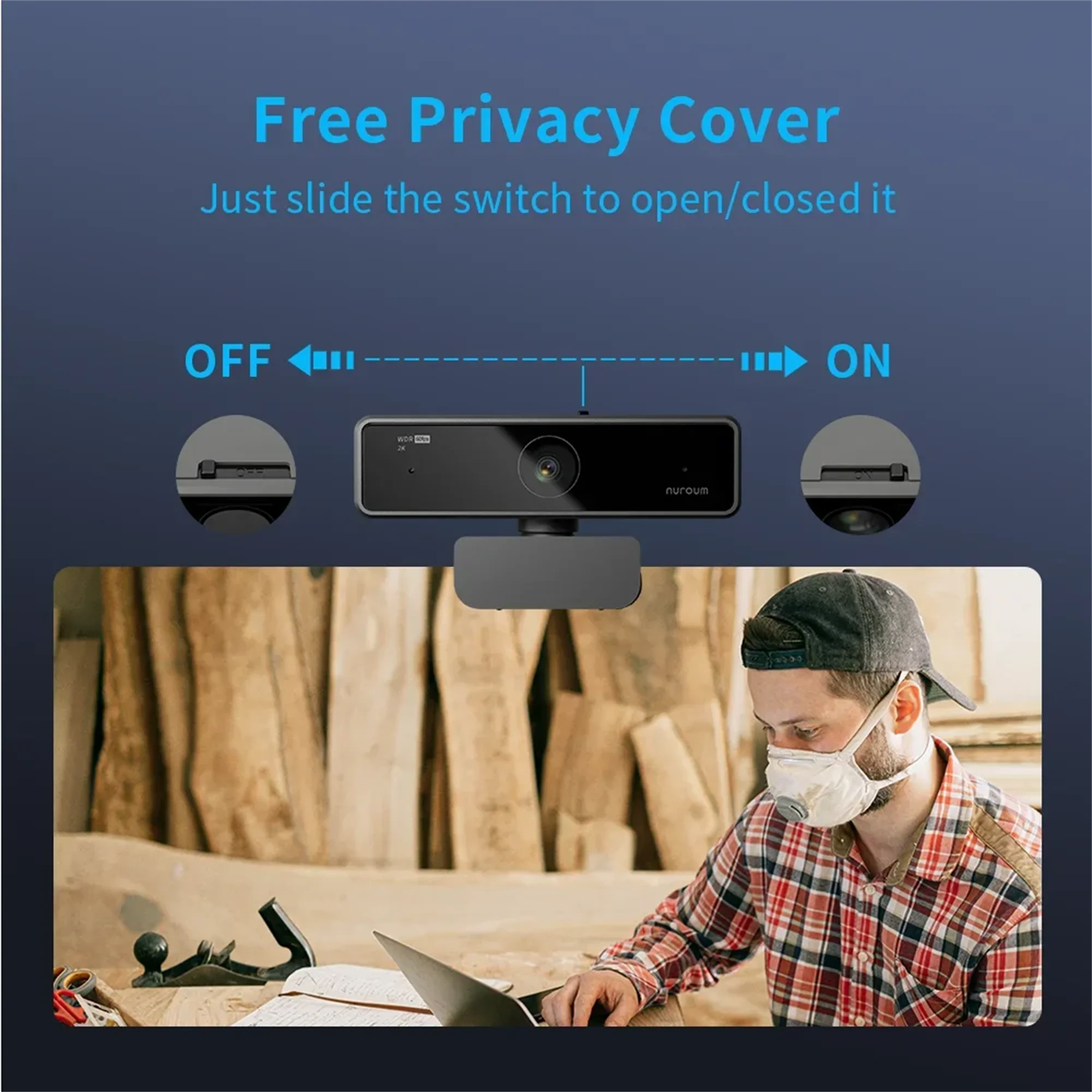 V11 2K Webcam – 1080p/60FPS Full HD USB Camera with Microphone, 90° Wide-Angle, Privacy Cover & Plug-and-Play