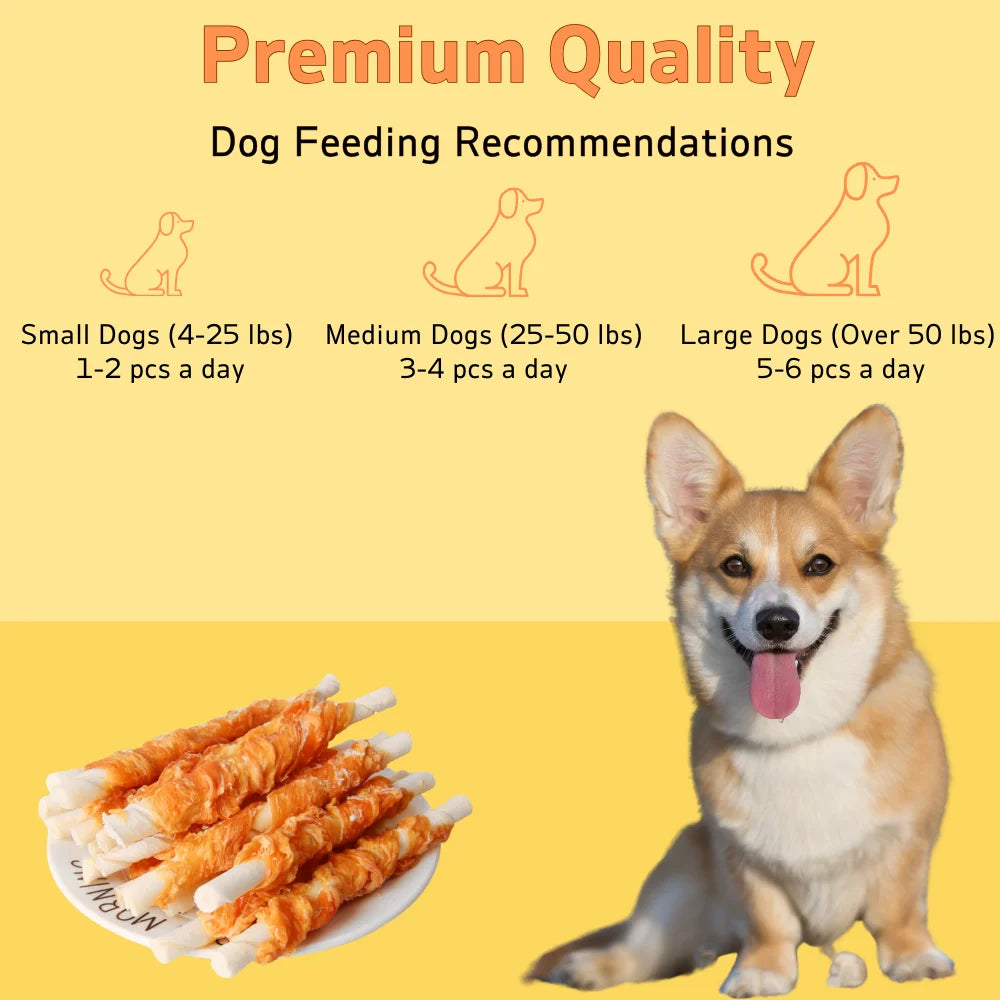 Chicken Wrapped Rawhide Sticks – Made with Real Chicken, Healthy & Long-Lasting Dog Treats for Small, Medium & Large Breeds (100g / 400g Packs)