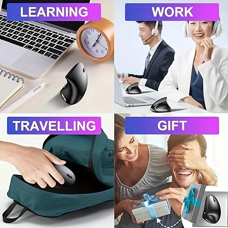 Ergonomic Wireless Vertical Mouse – 6-Button Right-Handed Design with Battery-Powered Non-Rechargeable Function