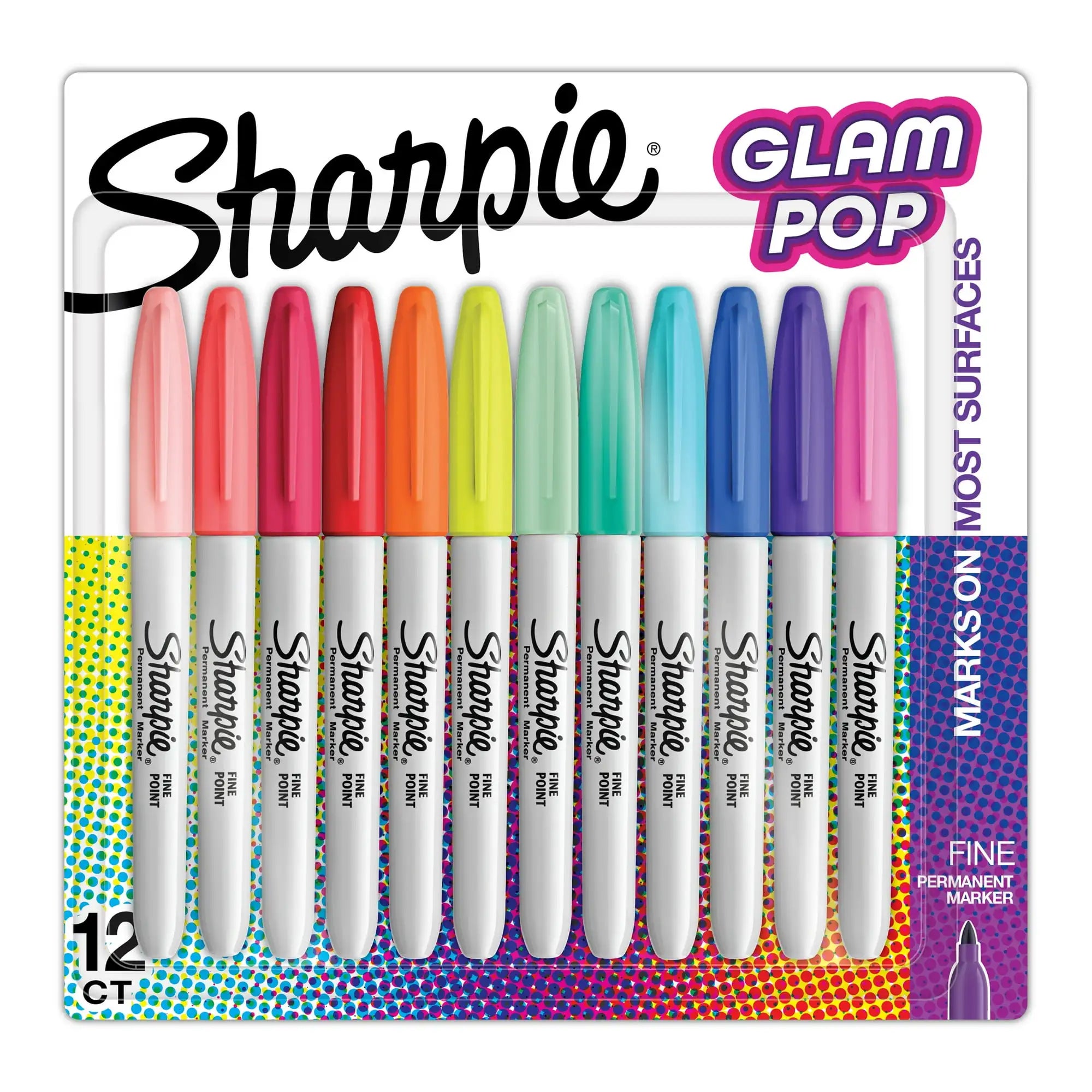 Sharpie Glam Pop Permanent Markers – Fine Point, 12 Vibrant Colors for Art, School, Office & Creative Projects