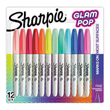 Sharpie Glam Pop Permanent Markers – 12 Count Fine Point, Bright Assorted Colors for Bold & Creative Marking