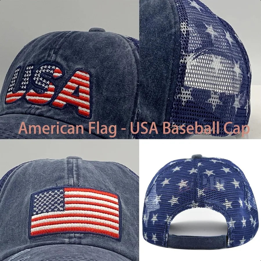 UTOWO American Flag Washed Vintage Embroidery Adjustable Baseball Cap – Unisex