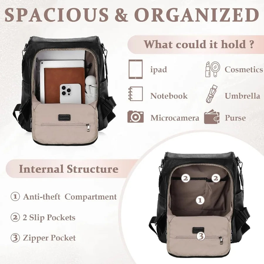 Ravuo Vegan Leather Convertible Backpack Purse — Multi-Style Women’s Travel & Everyday Shoulder Bag
