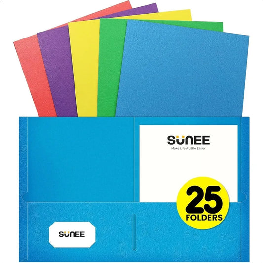 25 Pack 2-Pocket Folders – Assorted Colors, Letter Size Paper File Folders for School, Office & Home Organization