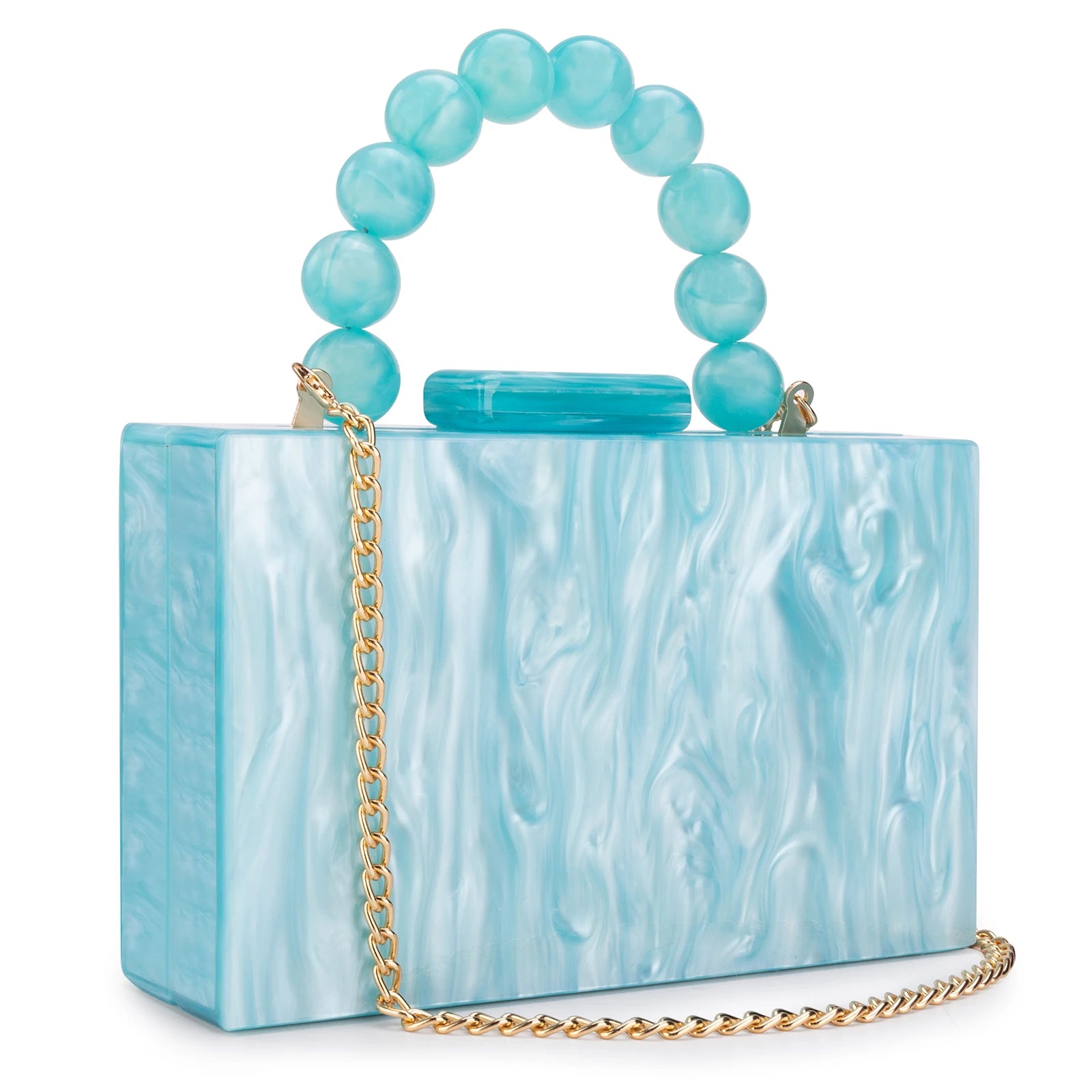 Women’s Pearl Marble Acrylic Evening Bag – Luxury Dark Green Crossbody Purse with Flap Closure for Weddings & Parties