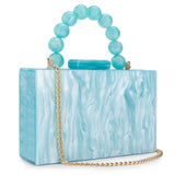 Women’s Pearl Marble Acrylic Evening Bag – Luxury Dark Green Crossbody Purse with Flap Closure for Weddings & Parties