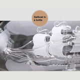 Sailboat in Drifting Bottle – 3D Glass Ornament with Wooden Base for Nautical Home & Tabletop Décor