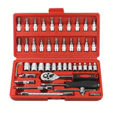 46-Piece Car Repair Tool Kit – Ratchet, Torque Wrench & Socket Set for Auto & Bike Maintenance 🔧