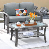 “2-Piece Patio Furniture Set – Outdoor Wicker Loveseat Sofa with High Back & Glass Coffee Table, All-Weather Rattan”