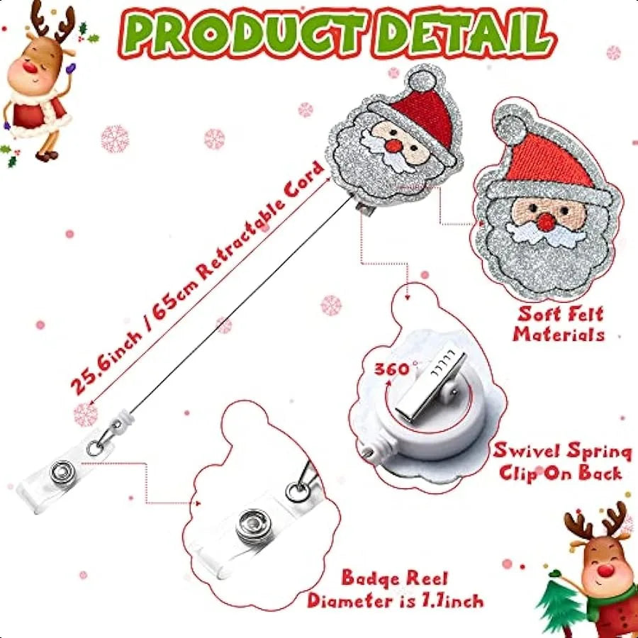 🎉 8PCS Holiday Badge Reels – Embroidered Felt Retractable ID Holders with Alligator Clip (Heart, Clover, Bunny & More)