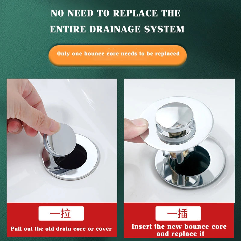 Bathroom Sink Drain Stopper Without Overflow – Stainless Pop-Up Plug with Odour & Leak Blocker
