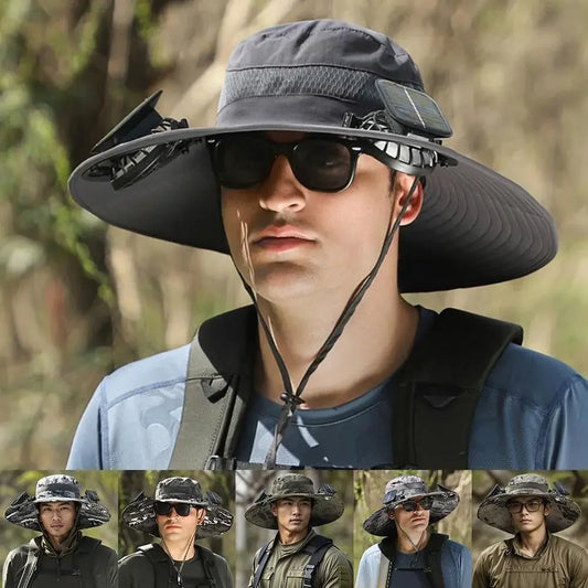 Solar-Powered Fisherman Hat – Outdoor Camping, Fishing & Hiking Sun Cap with Built-In Cooling Fan (Unisex)