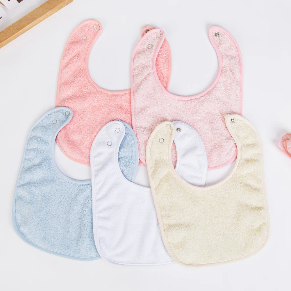 Solid Terry Towel Baby Bibs – Soft Cotton Adjustable Feeding & Burp Bandanas | Korean Style Pocket Bibs for Boys & Girls