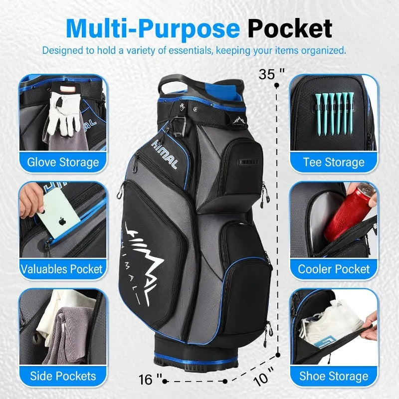 Premium 14-way golf cart bag – full-length divider men’s golf bag with cooler pocket, handles & rain cover