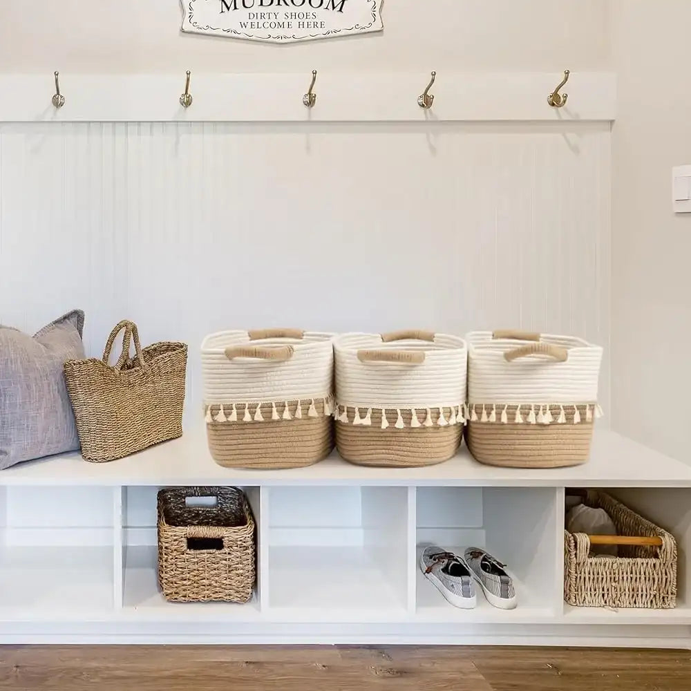 Cotton Rope Storage Bins – Set of 3 Stylish Woven Baskets for Home Organization, Toys, Blankets & Everyday Essentials