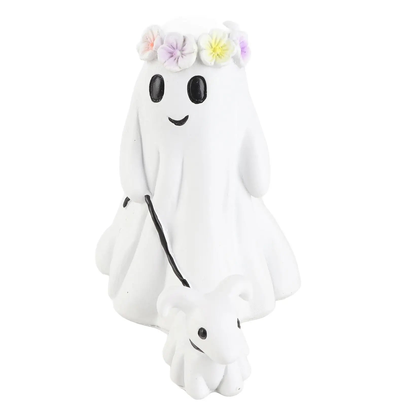 Spooky Cute Ghost Walking Dog Resin Ornament – Adorable Halloween Tabletop Decoration for Indoor & Outdoor Use | 15cm Figurine