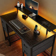 🖥️ 47" Computer Desk with 4 Drawers – Gaming Desk with LED Lights, Power Outlets & Large Storage for Home Office