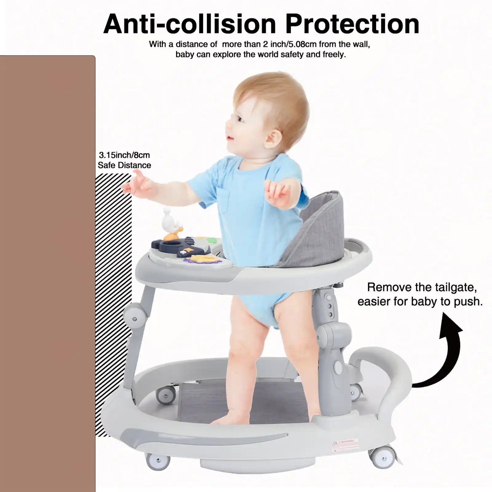 Foldable Adjustable Height Baby Walker with O-Shape Legs & Anti-Rollover Design – 6-18 Months