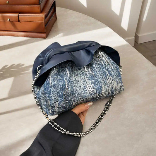 Women’s Denim Crossbody Chain Clutch – Stylish Hobo Purse & Evening Bag for Weddings, Parties & Bridal Fashion