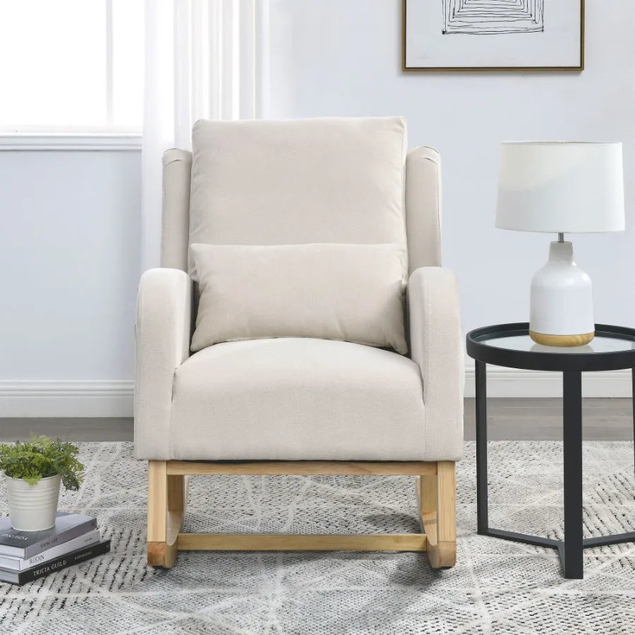 Modern High-Back Accent Armchair Rocker – 27.5"W Living Room Chair with Lumbar Pillow & Side Pockets | Stylish Casual Seating
