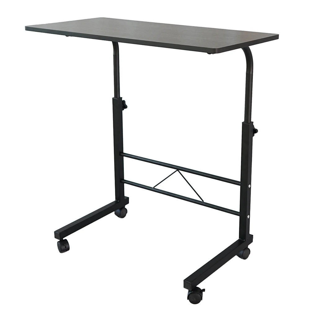 🖥️ Black Pipe Rack Computer Desk – Adjustable Height Mobile Side Table with Wheels & 60cm Particleboard Surface