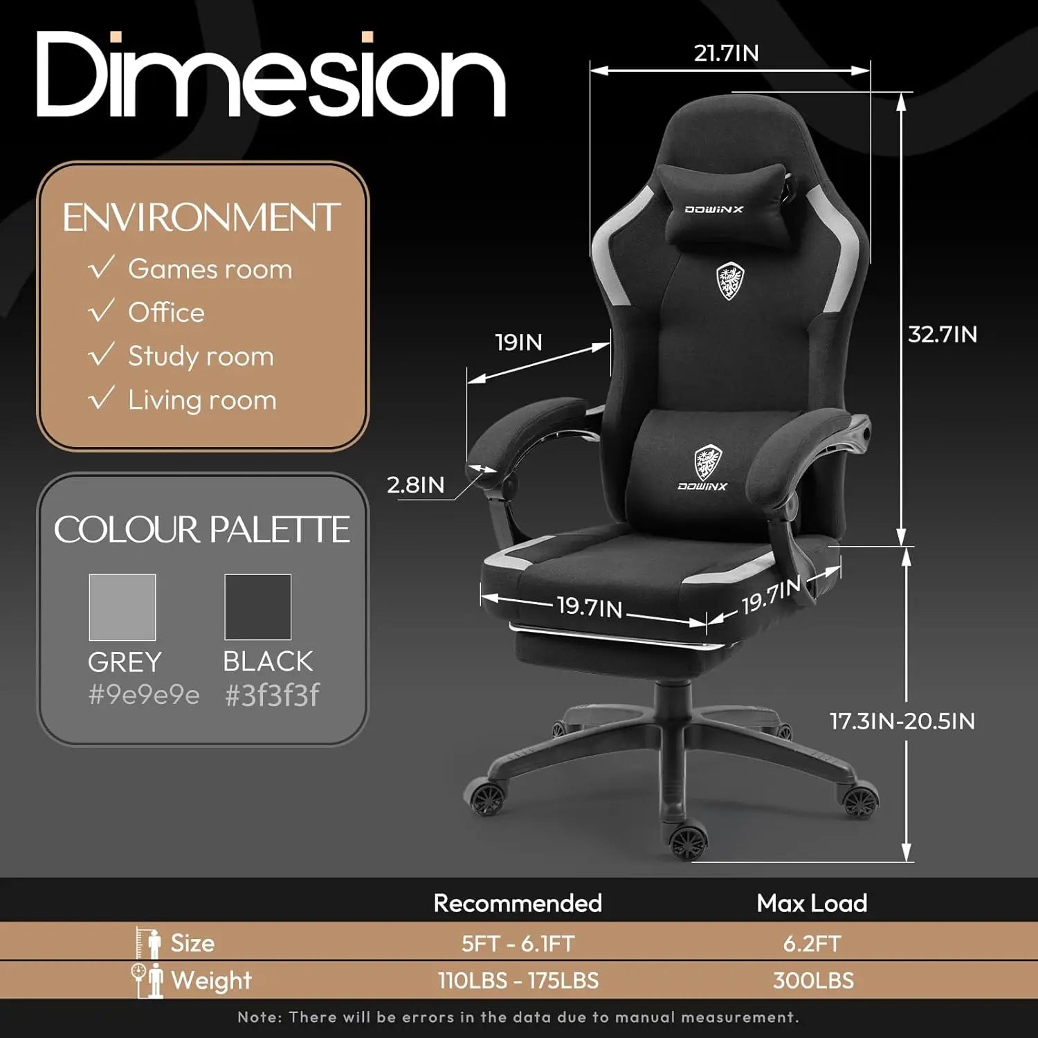 Dowinx Fabric Gaming Chair – Breathable Computer Chair with Pocket Spring Cushion, Massage Lumbar Pillow & Retractable Footrest