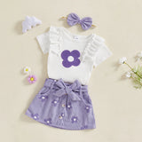 Baby Girl 3-Piece Summer Outfit – Floral Print Romper, Matching Skirt & Headband Set for Outings & Photoshoots