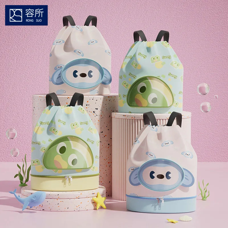 Cartoon Children’s Swimming Backpack with Dry-Wet Separation & Shoe Compartment – Summer Travel & Beach Bag for Kids 🎒🌊
