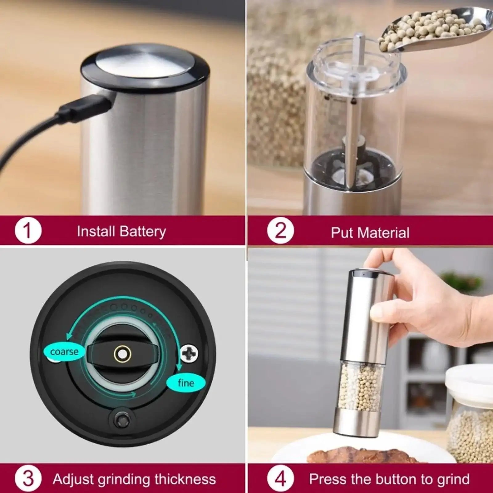 Rechargeable Electric Salt & Pepper Grinder Set – 2 Pack with Base - PulinGO