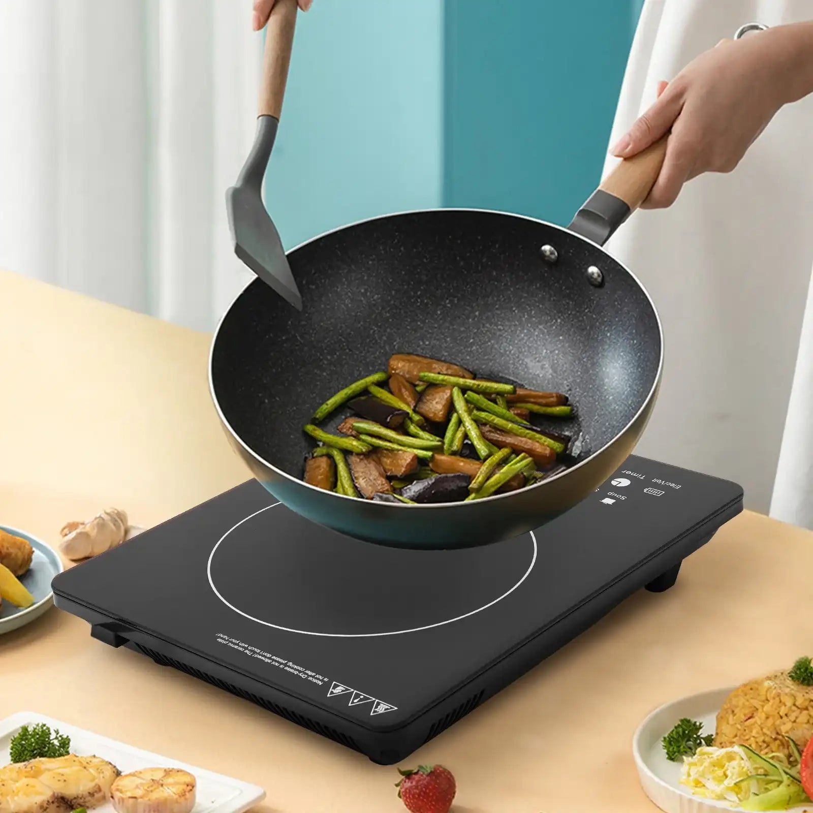 750 W Electric Induction Countertop Burner with Touch Panel – 8 Cooking Preset Programs, Adjustable Power & LCD Display