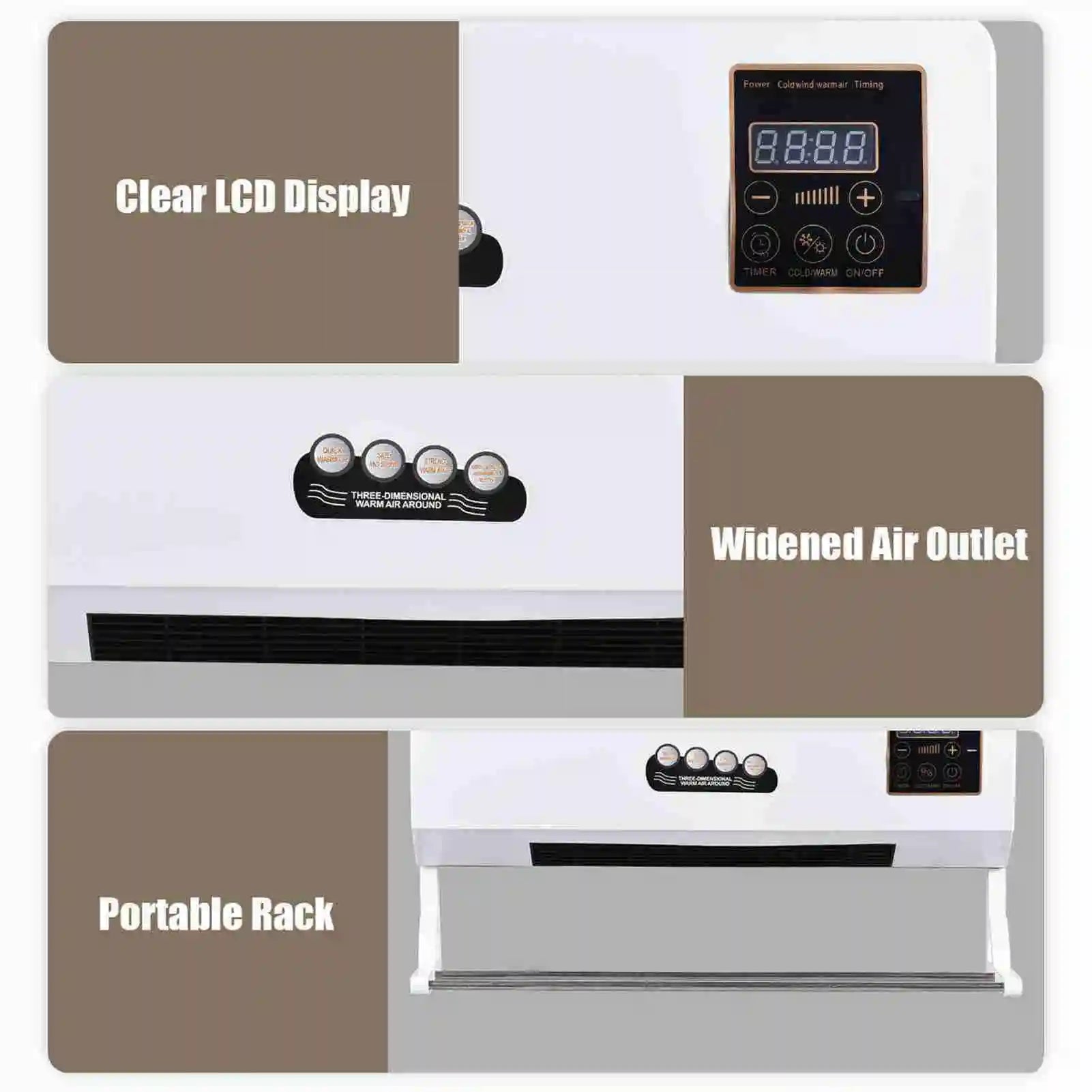 2-in-1 Wall-Mounted Heater & Fan – Digital Display, Nature Wind Mode & Timer for Home/Office/Dormitory