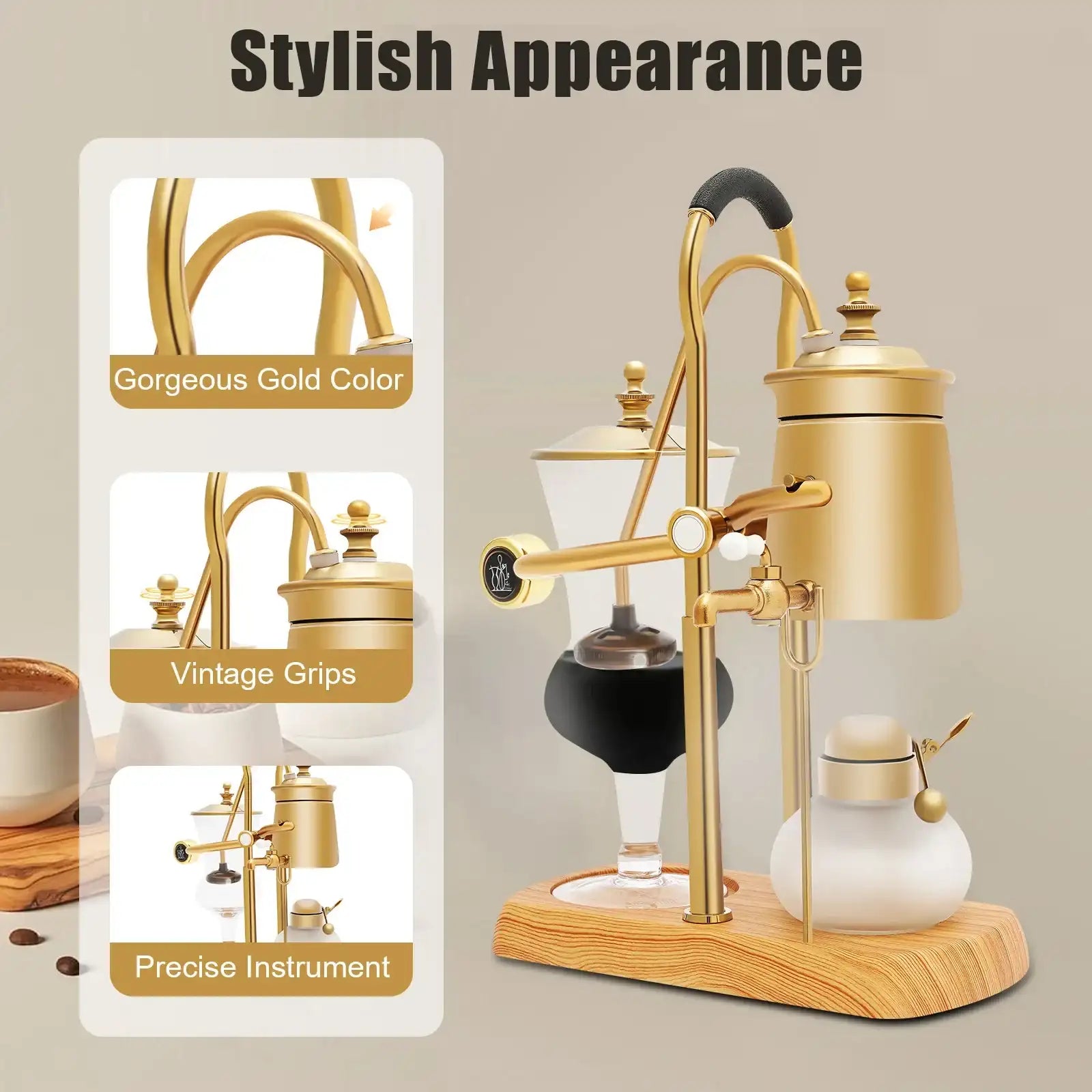 400 ml Siphon Vacuum Coffee Maker Set – Stainless Steel & Wood Base Coffee & Tea Brewer