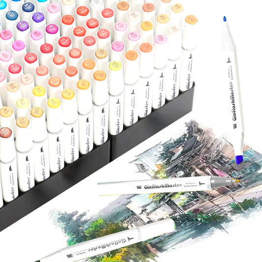 Ginflash Dual Tip Art Markers – Fine & Chisel Brush Alcohol-Based Markers for Manga, Sketch & Illustration