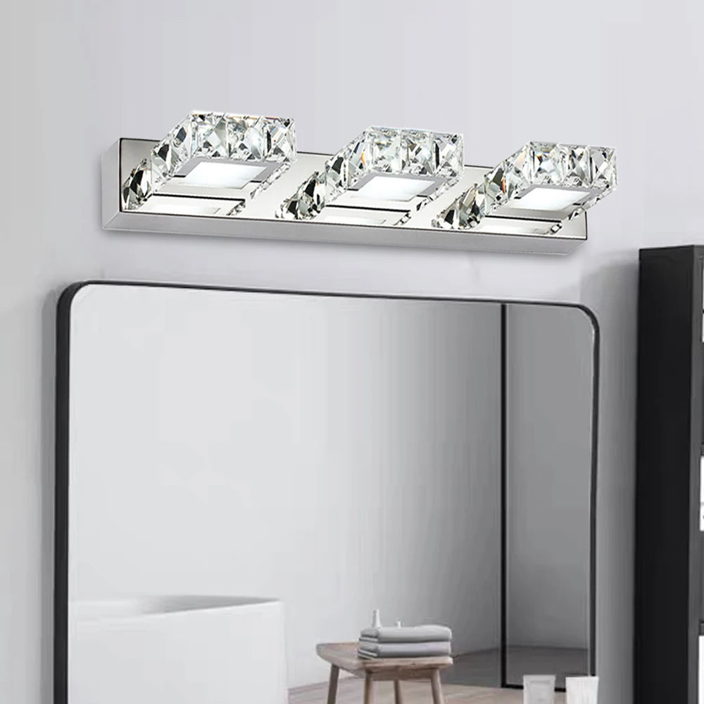 K9 Crystal LED Bathroom Mirror Light – Modern 3-Head Wall Mounted Vanity Fixture, IP65 Waterproof, 6000K