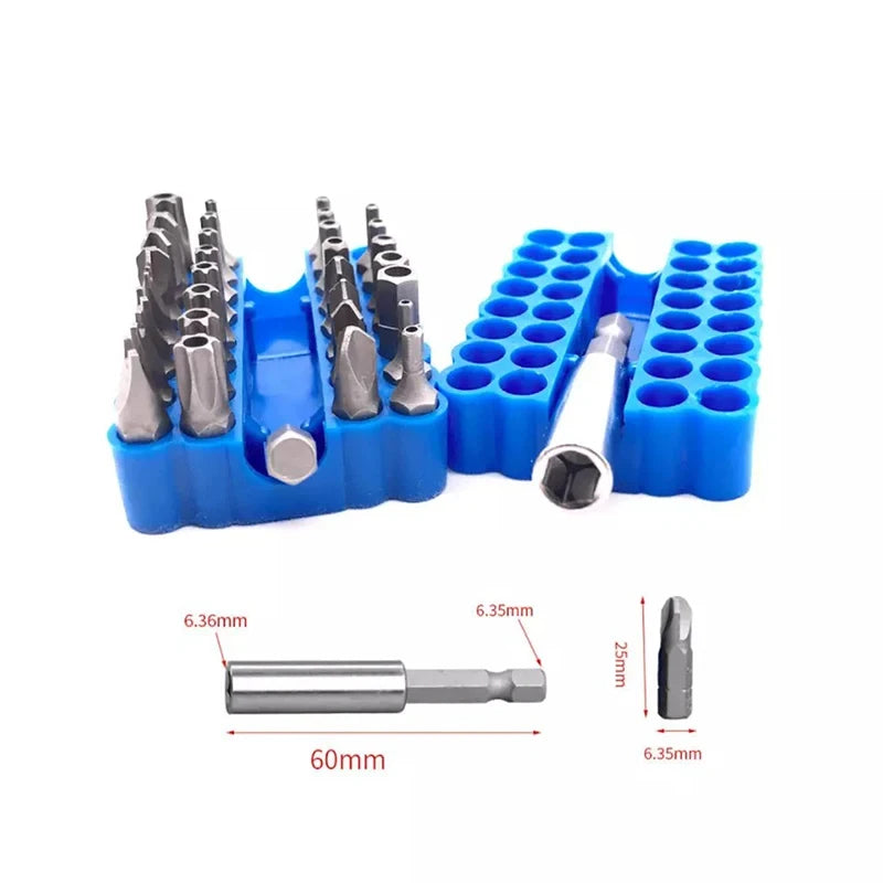 33-Piece Security Bit Set with Magnetic Extension Holder — Tamper-Proof Torx, Hex, Spanner, Tri-Wing & Star Bits 🔧