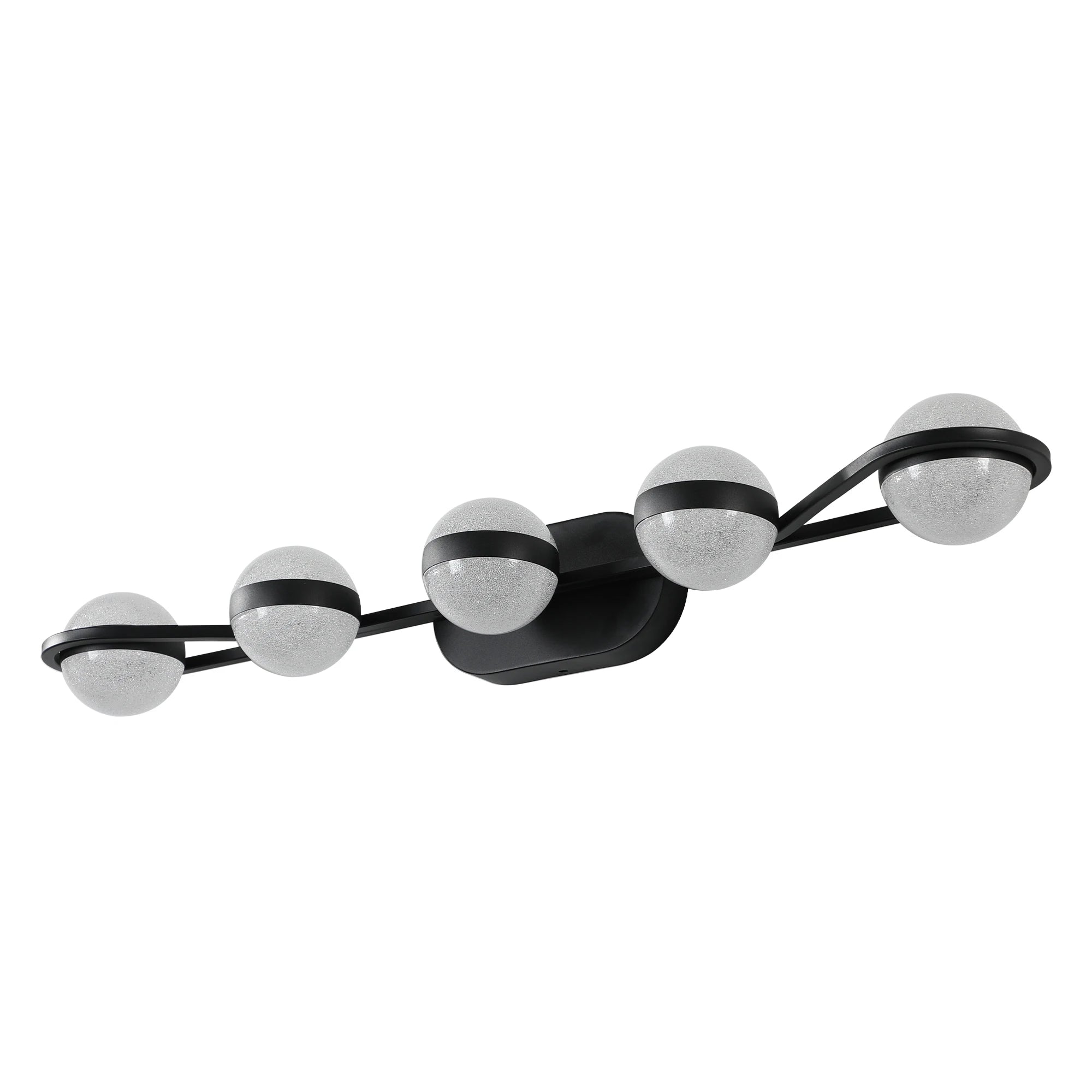 Modern Minimalist Bathroom Vanity Light – 5-Bulb LED Wall-Mounted Fixture with Frosted Glass Shades (Black Finish)