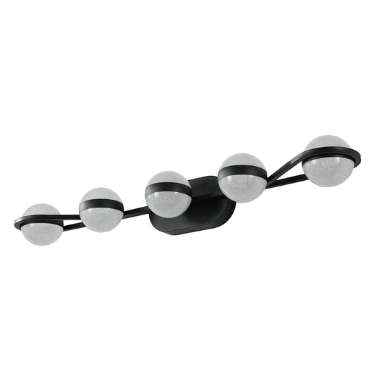 Modern Minimalist Bathroom Vanity Light – 5-Bulb LED Wall-Mounted Fixture with Frosted Glass Shades (Black Finish)