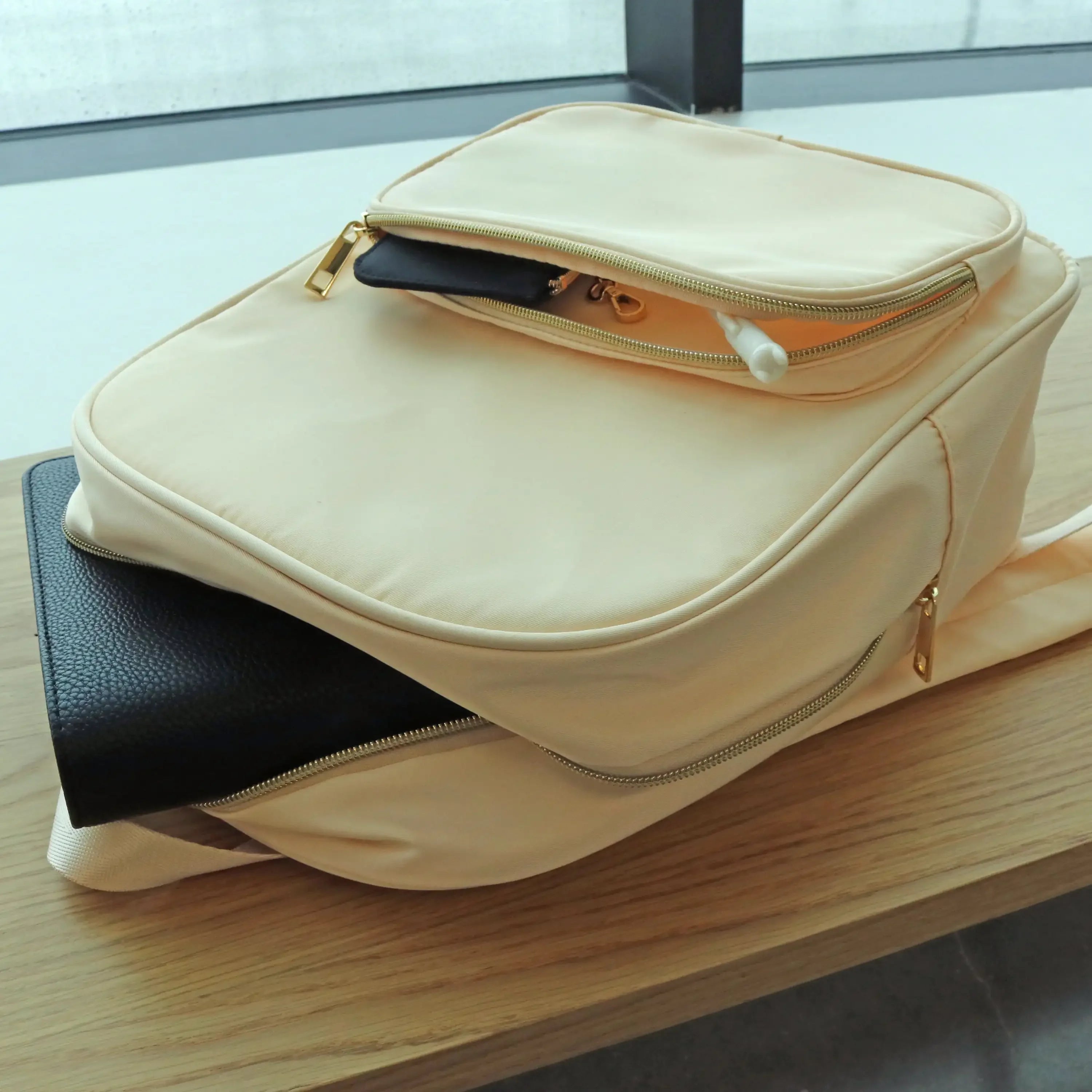 Tan Customizable Nylon Travel & School Backpack – Everyday Large Capacity Bag