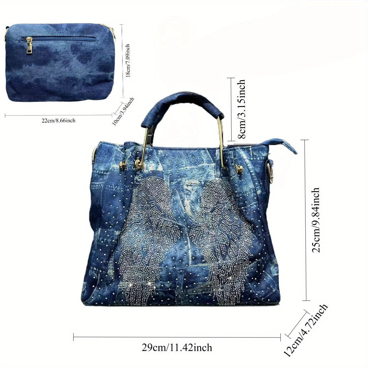 Stylish 2-Piece “Spicy Girl” Inlaid Shoulder Bag Set – Personalized Y2K Street-Style Handbags