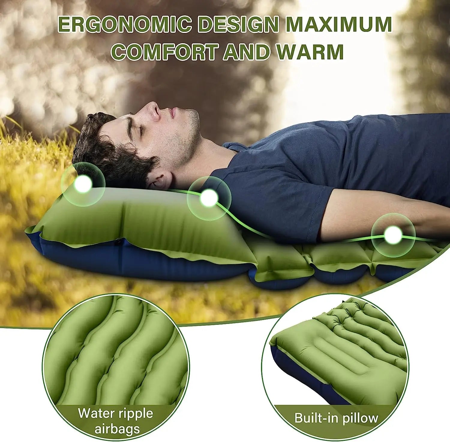 Outdoor Inflatable Sleeping Mat – 4" Thick Camping Air Mattress with Built-In Pillow & Pump for Hiking 🏕️💤