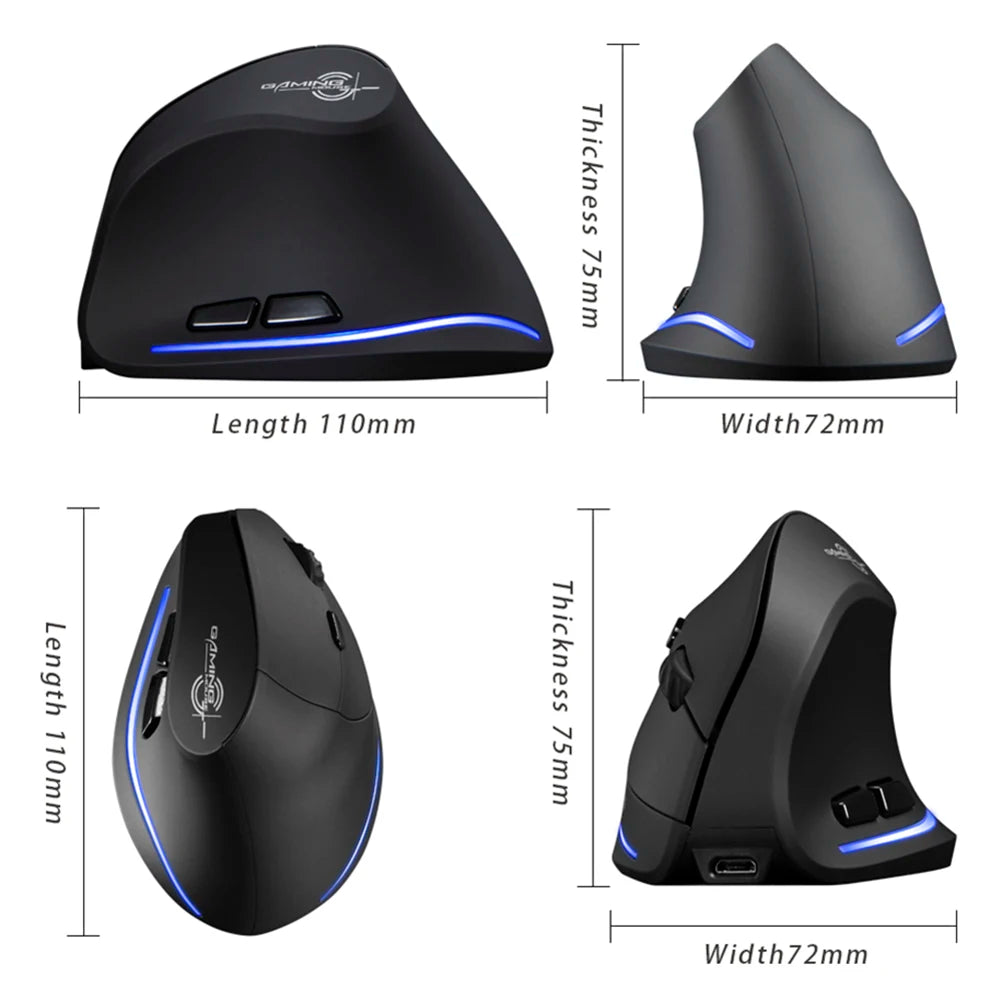 Zelotes F-35 Vertical Wireless Mouse – Ergonomic Rechargeable 6-Button Design with Adjustable 2400 DPI