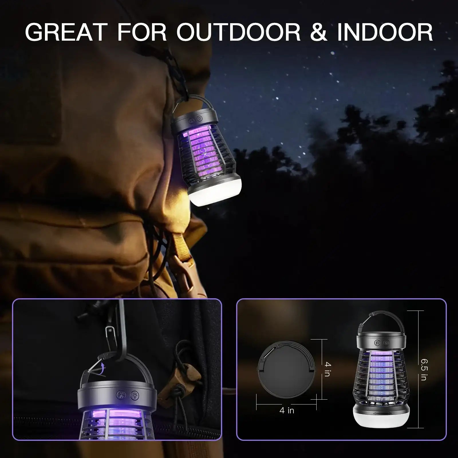Portable Bug Zapper – Rechargeable Wireless Mosquito Killer with Built-in Light & 2000mAh Battery for Outdoor Adventures, Garden & Yard