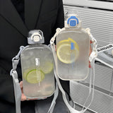 Flat Square Transparent Water Bottle with Adjustable Strap – Slim Travel Canteen for Sport & Camping