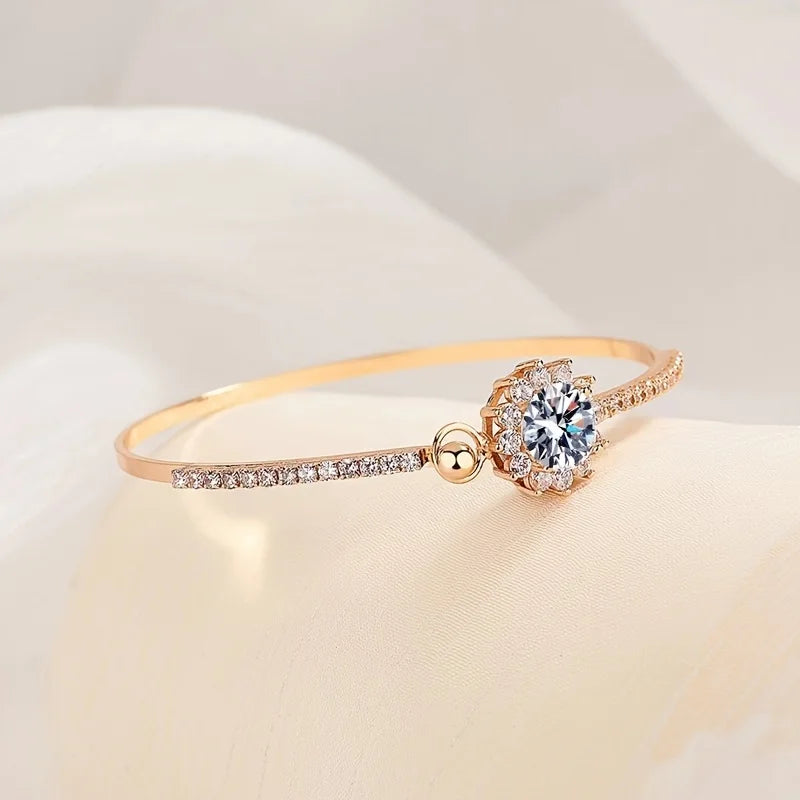 S925 Silver Sunflower Moissanite Bracelet – Unisex 6.5mm Gemstone Jewelry Gift 🌻✨