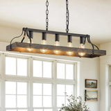 Black & Gold Vintage Pendant Chandelier with 5 Bulbs – Adjustable Height Industrial Hanging Light for Dining & Living Rooms