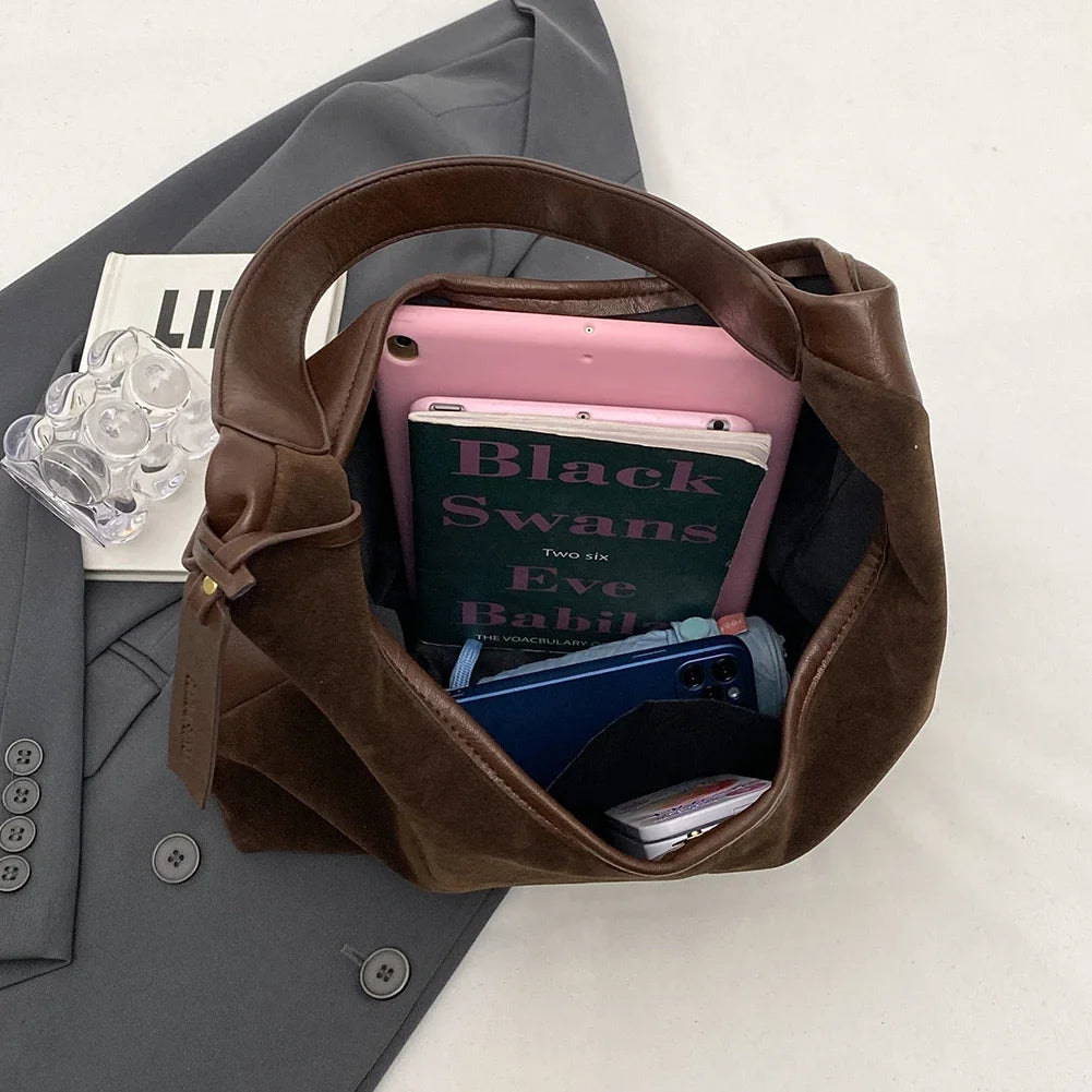 Women’s Suede Hobo Bag – Magnetic Closure Large-Capacity Tote for Work & Travel