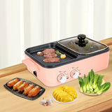 2‑in‑1 Electric Hot Pot & Grill Multifunction Nonstick: Pink Indoor Hot Pot with Grill, Dual Temperature Control