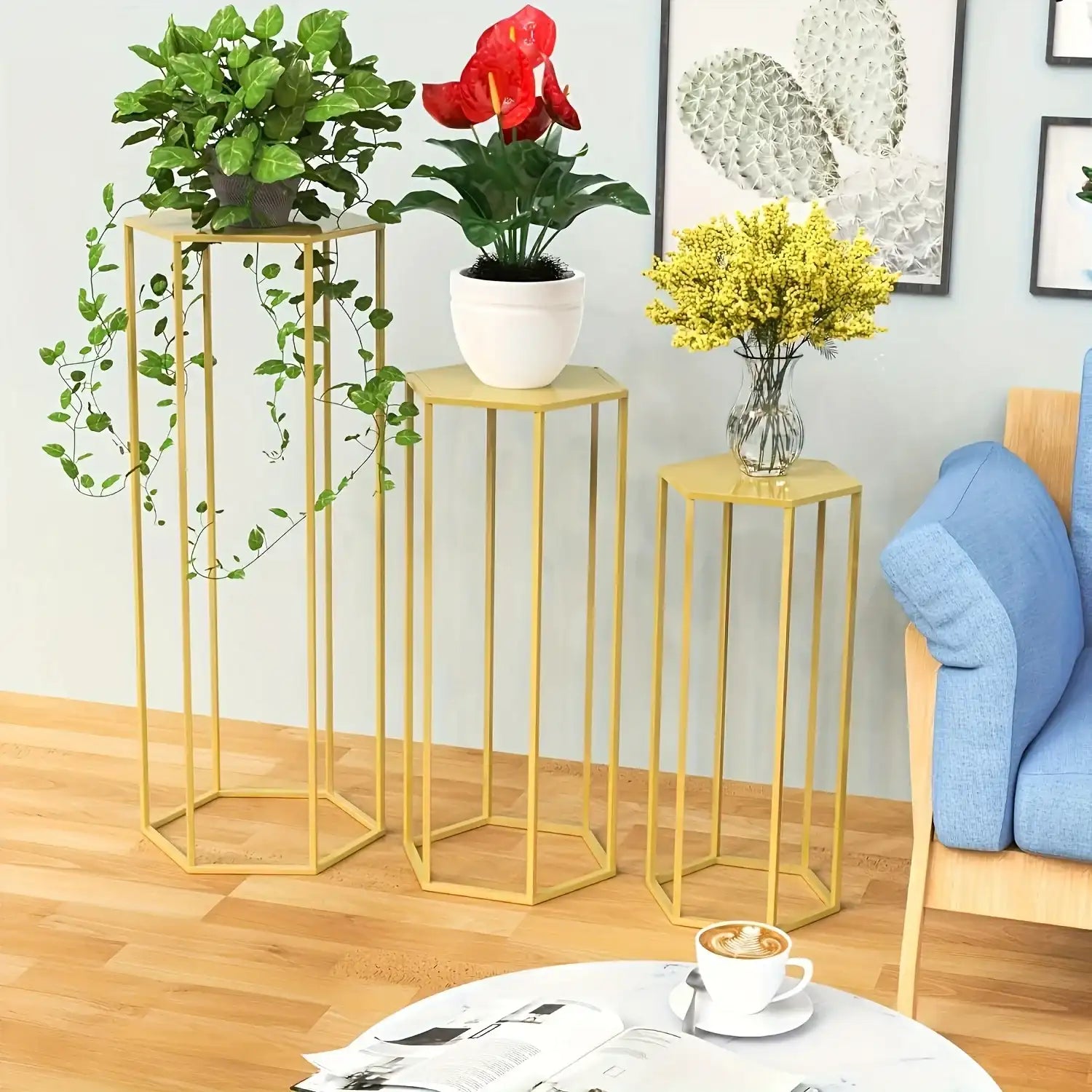 Large 6-Sided 3-Piece Hexagon Storage Rack Set – Display Shelves for Vases, Decorations & Party Tables