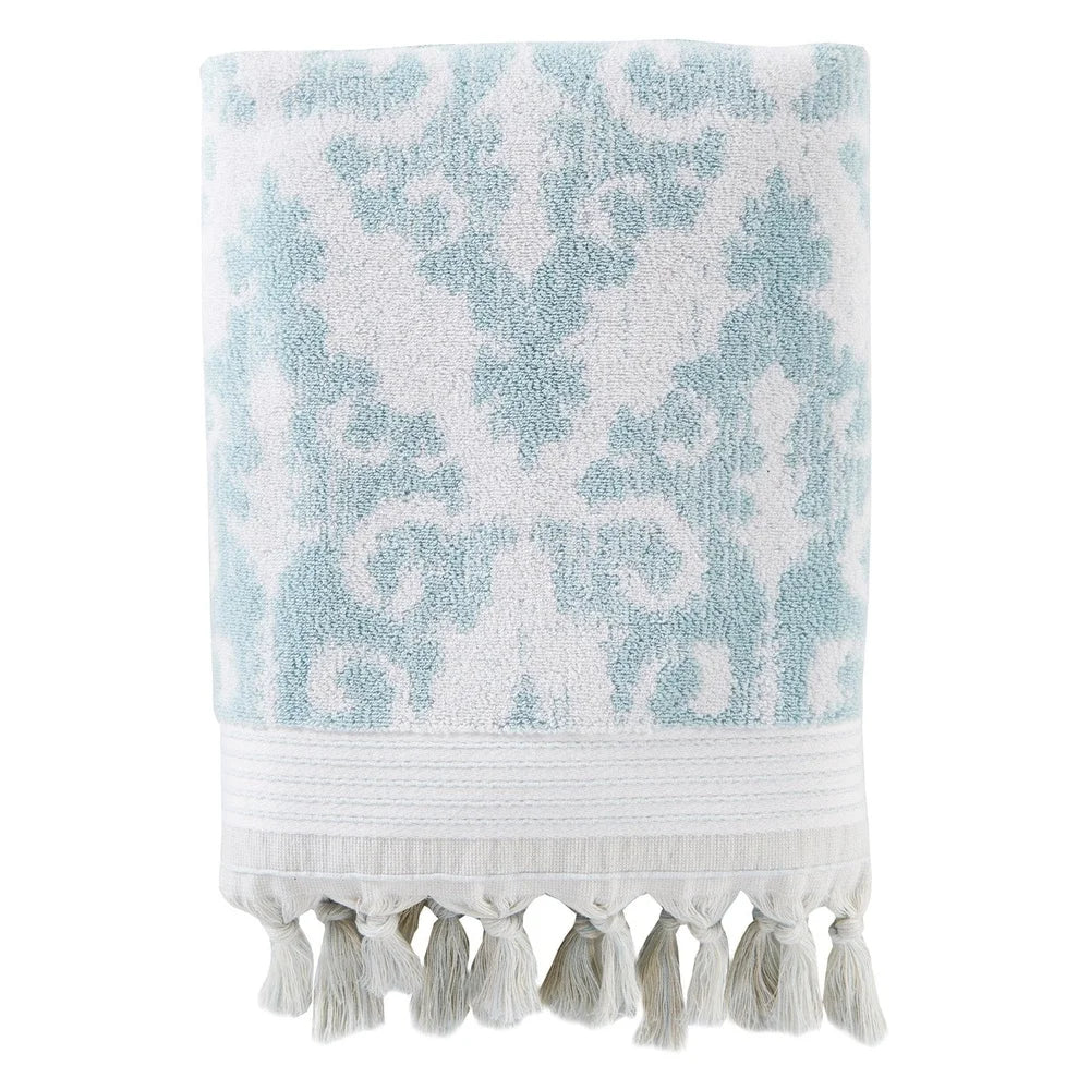 Mirage Fringe Bath Towel – Reversible Jacquard Design, Hand-Knotted Fringe, Luxe Cotton